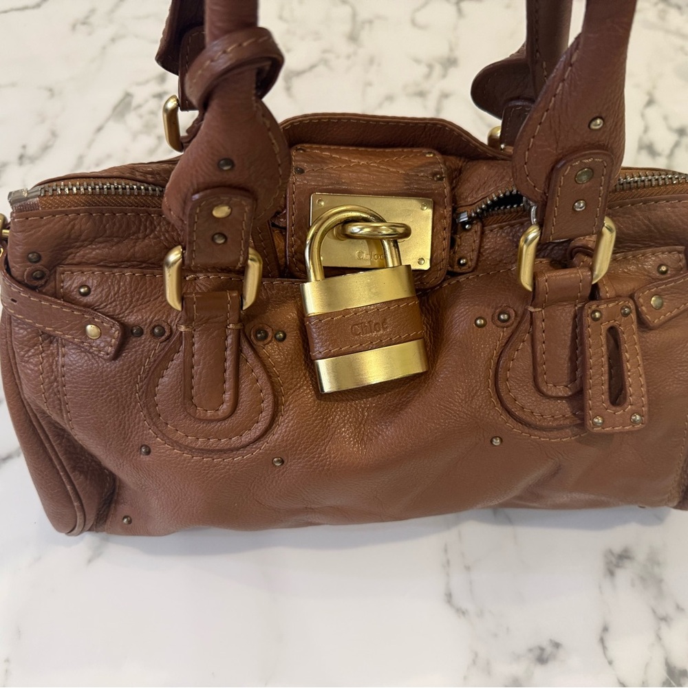 Vintage Chloe Brown Leather Satchel with Iconic Gold Lock